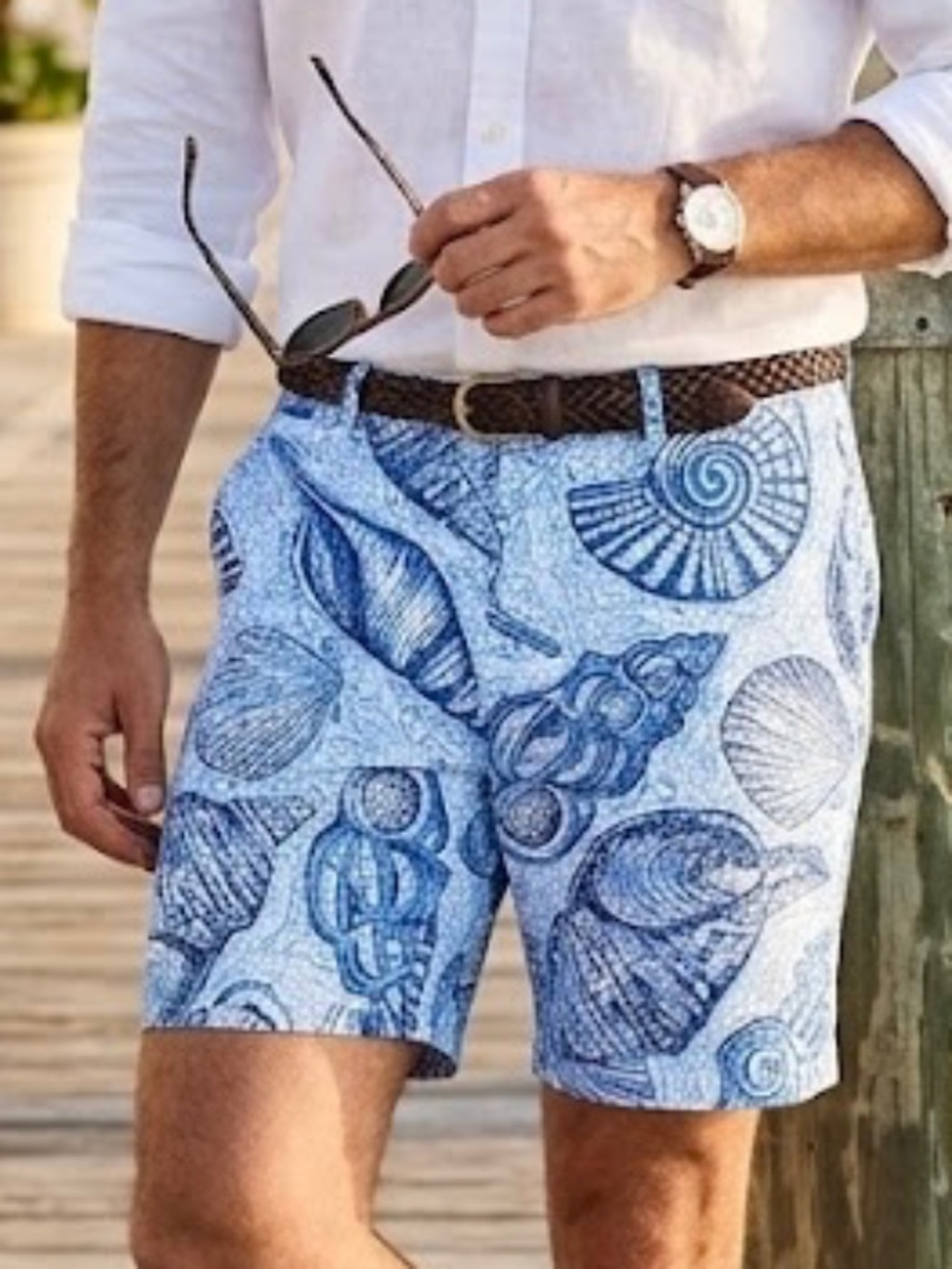 EUC Men's Lilly Pulitzer Beaumont Shorts Stuffed Shells Blue White Print Size 38